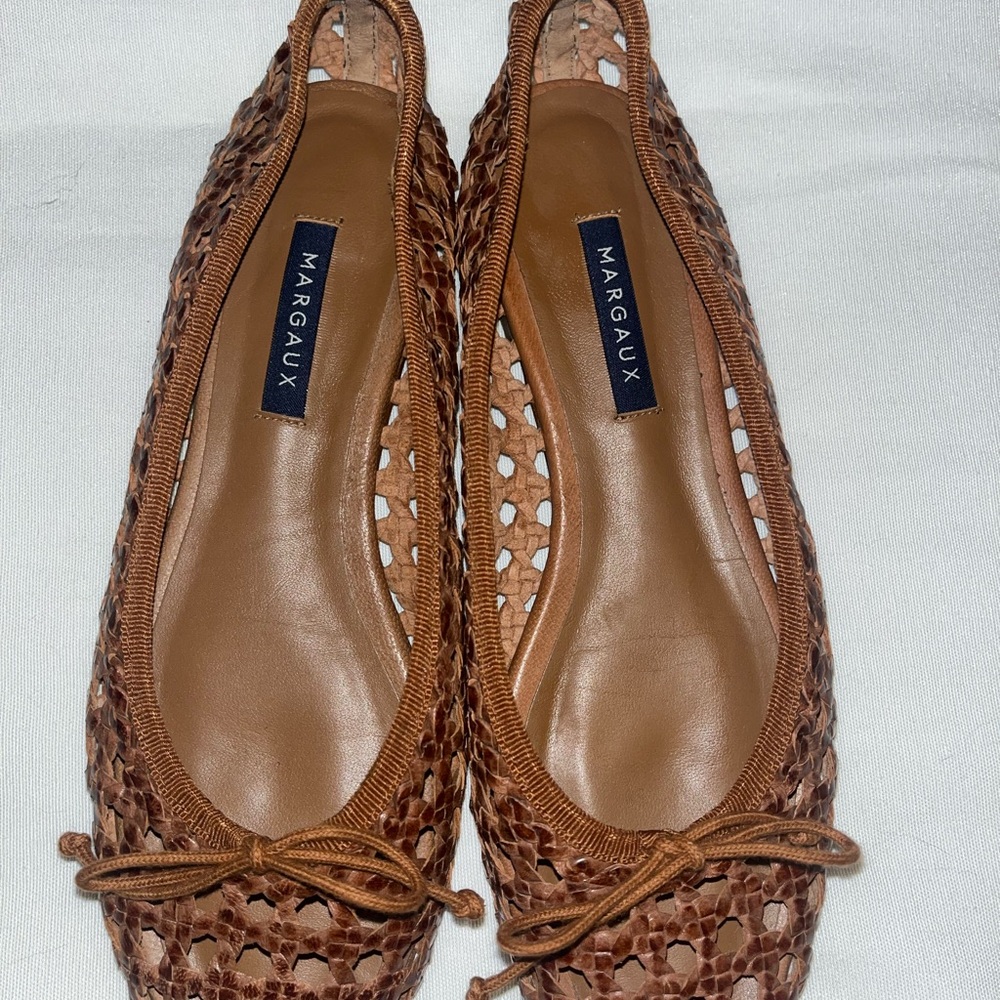 Margaux Brown Woven Leather Loafers with Bow